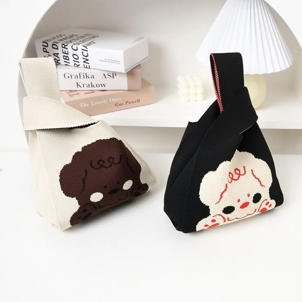 

Bear Knit Handbag New High-capacity Knit Tote Bag Cartoon Knot Wrist Bag Student