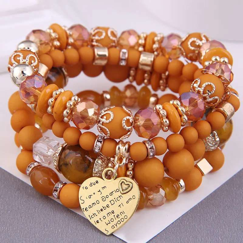 DIEZI Korean Bohemian Multicolor Crystal Beads Rope Bracelets For Women Girls Ethnic Heart Charm Wrap Bracelet Pulseira Feminina