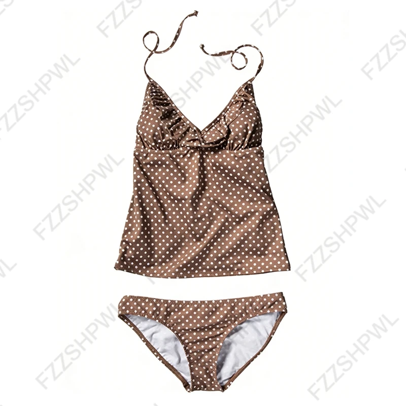 Y2K Harajuku Women's Bikini Set Sexy Slim Fit Polka Dot Print Halter Neck Swimsuit Chic Trendy Fashion Female 2-Piece Beachwear 1