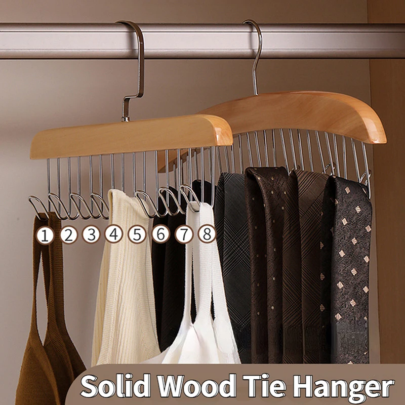 

Wood Belts Camisole Clothes Hanger 8 Hooks Tie Hats Organizer Rack Non Slip Space Saving Wardrobe Clothing Storage Holder