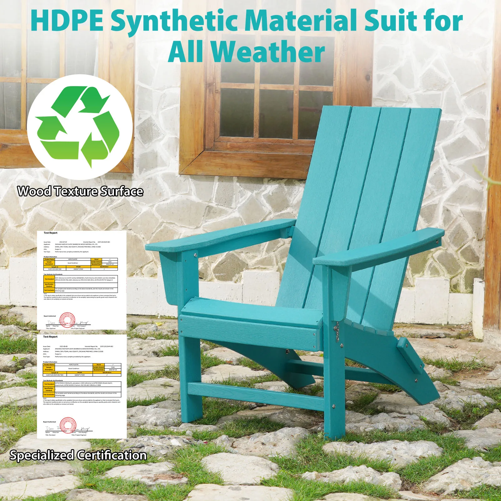 Adirondack Bench Lounge Chairs with Footrest Table 2 Outdoor Patio HDPE Folding
