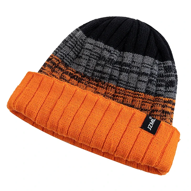 Hot Sale Unisex JZML Label Chic Beanie Hat Casual Colorful Stripes Winter Knitted Hat Daily Life Cozy Hats Ski Sports Cap