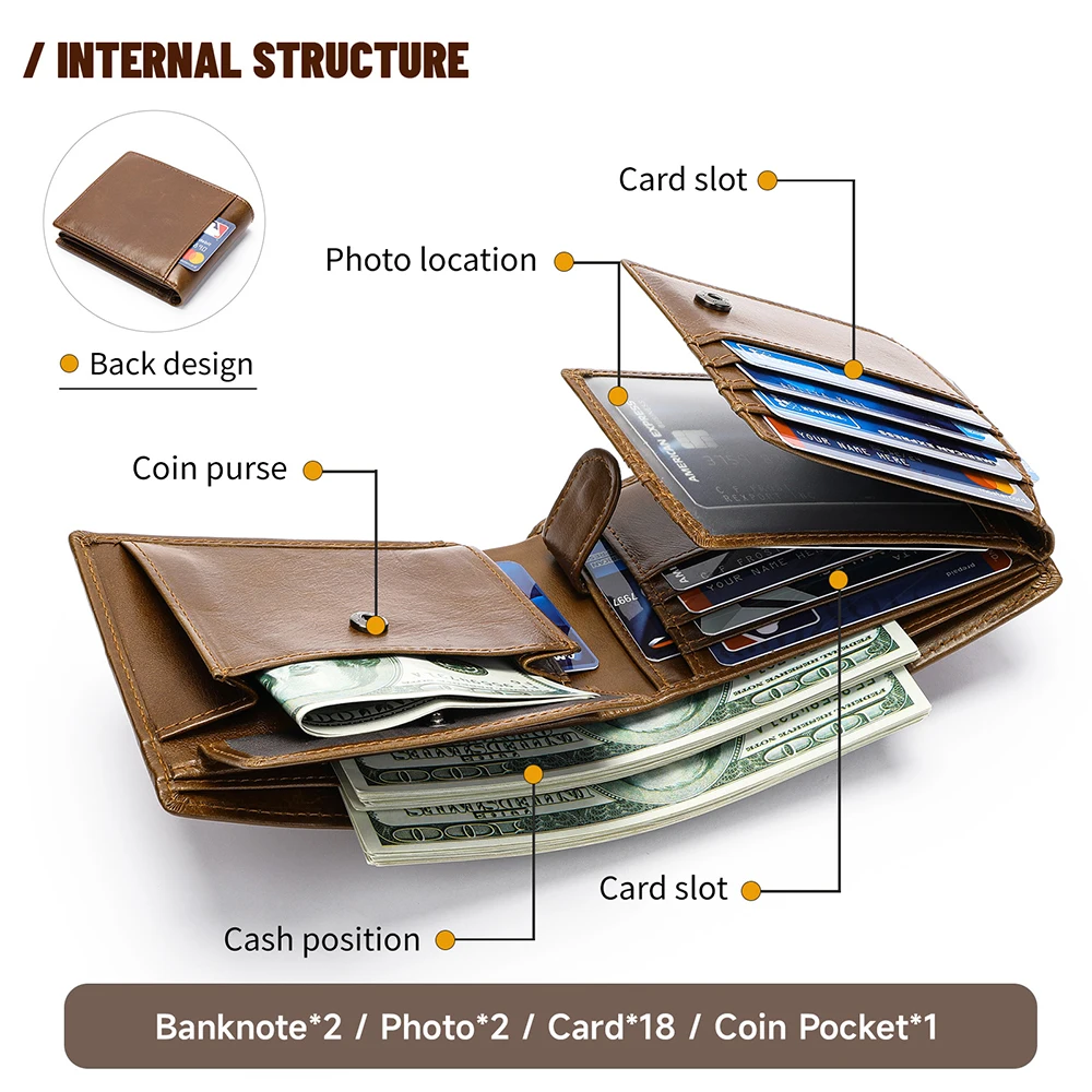 WESTAL Handmade Cowhide Leather Men's Anti-Theft Wallet with Large Capacity