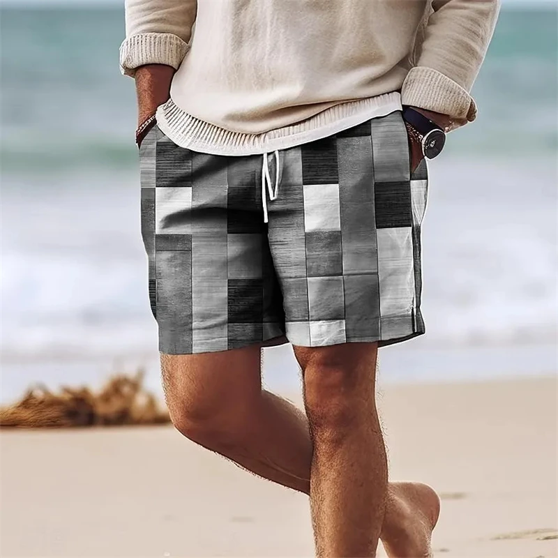2024 Summer Hawaii Beach Shorts Travel Casual Colorful Plaid Printing Sports Quick Drying GYM Trunks Ice Shorts Hawaii Swimwear 6