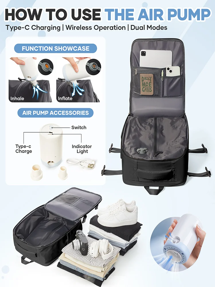 Men's Vacuum Compression Backpack, Large Capacity Cabin Bag Airline Short Distance Travel Backpack Hiking Carry-On Luggage Bags