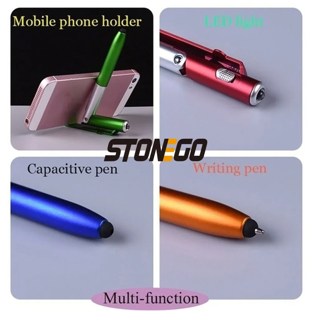 4 in 1 Multifunction Ballpoint Pen with LED Light Fold Phone Holder Night Read Writing Pencil Office Student Stationery multifunction pen