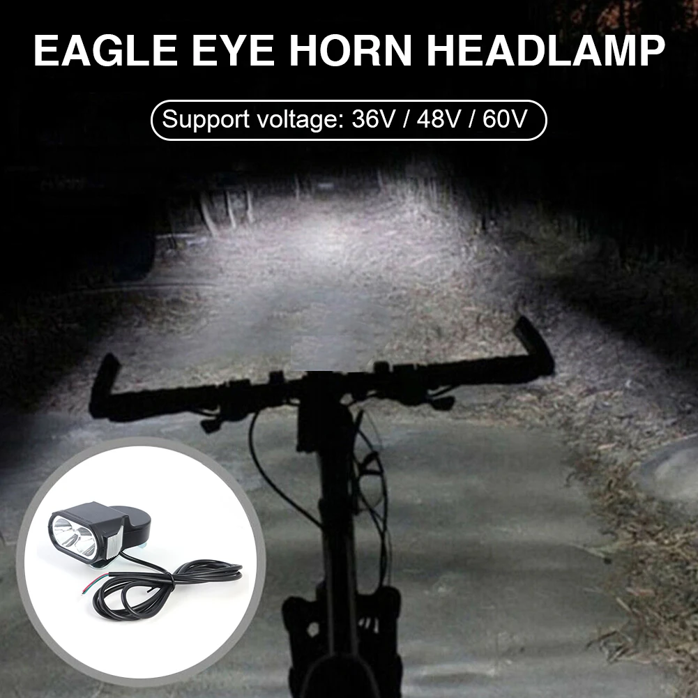 36V-60V E-Bike Horn Light Electric Bicycle LED Headlight Waterproof Electric Scooter Flashlight Horn Front Lamp Accessories