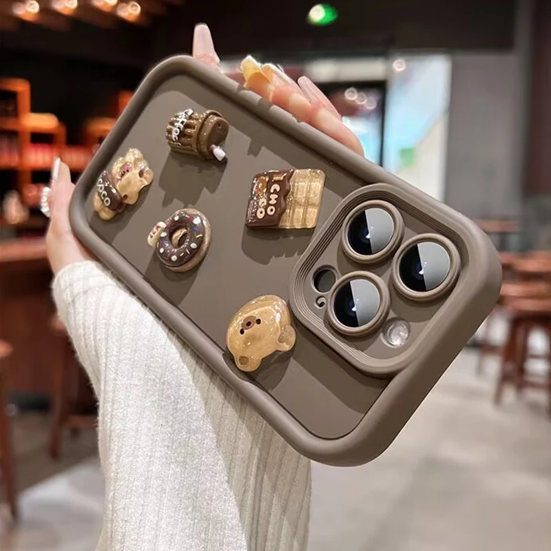 Adorable 3D Bear Honey Donut Coffee Silicone Phone Case - Shockproof Soft Cover