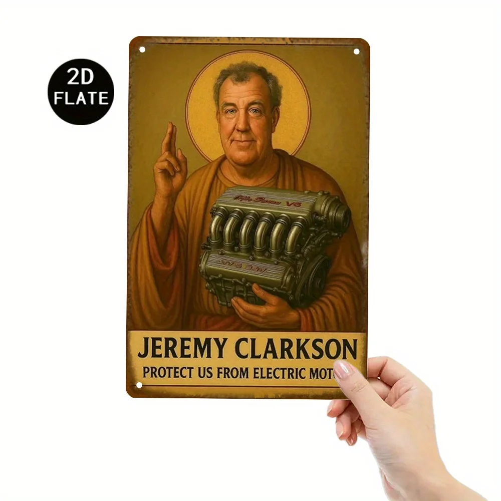1pc Vintage Jeremy Clarkson Racing Car Metal Poster Heavy-Duty Garage Decor with Top Gear Inspired Design
