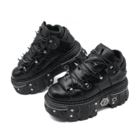 Gothic Ankle Rock Boots 2025 Woman Metal Decor Platform Sneakers New Punk Style Women Shoes Lace-up Shoes - Image 3