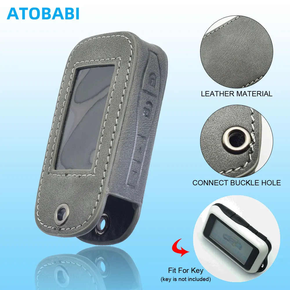 Graue Leder-Autoschlüsselhülle für StarLine E90 E60 E63 E93 E95 E66 E96 E65 E61 E91 Zwei-Wege-Auto-Alarmsystem LCD-Fernbedienung Fob-Hülle