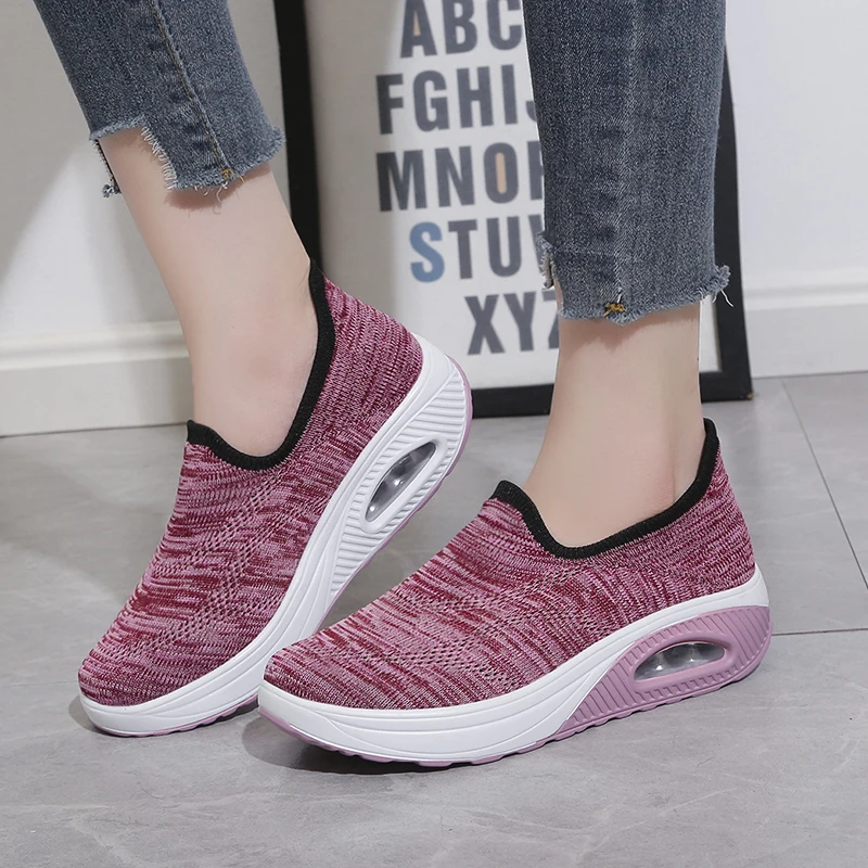 2024 New Women Fashion Running Sneakers Platform Solid Color Flat Ladies Shoes Casual Breathable Wedges Ladies Walking Shoes