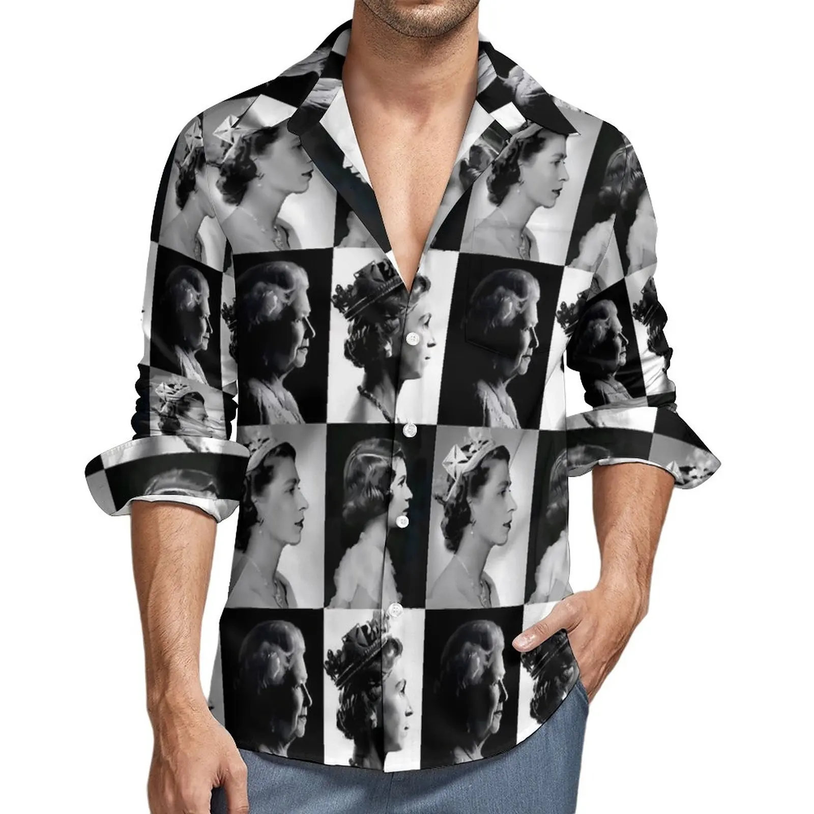 

Рубашка женская оверсайз с длинным рукавом и принтом «четыре лица»