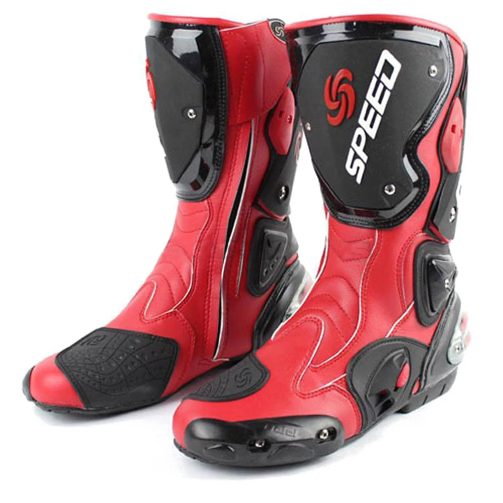 Men's Motorcycle Boots Riding Drop Protection Black/White/Red Large Size 40-45 B1001 Motocross Shoes