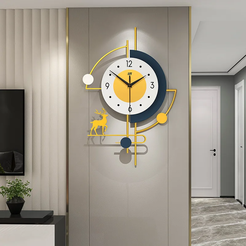

Iron Art Creative Living Room Decorative Silent Sweeping Wall Clock Modern Deer High Density Dial Plate With Waving Pendant