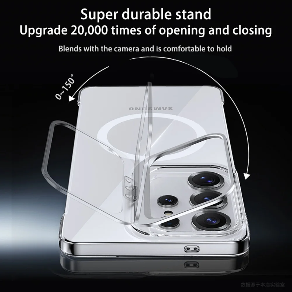 Slim Frameless Clear Magnetic Case with Foldable Camera Stand