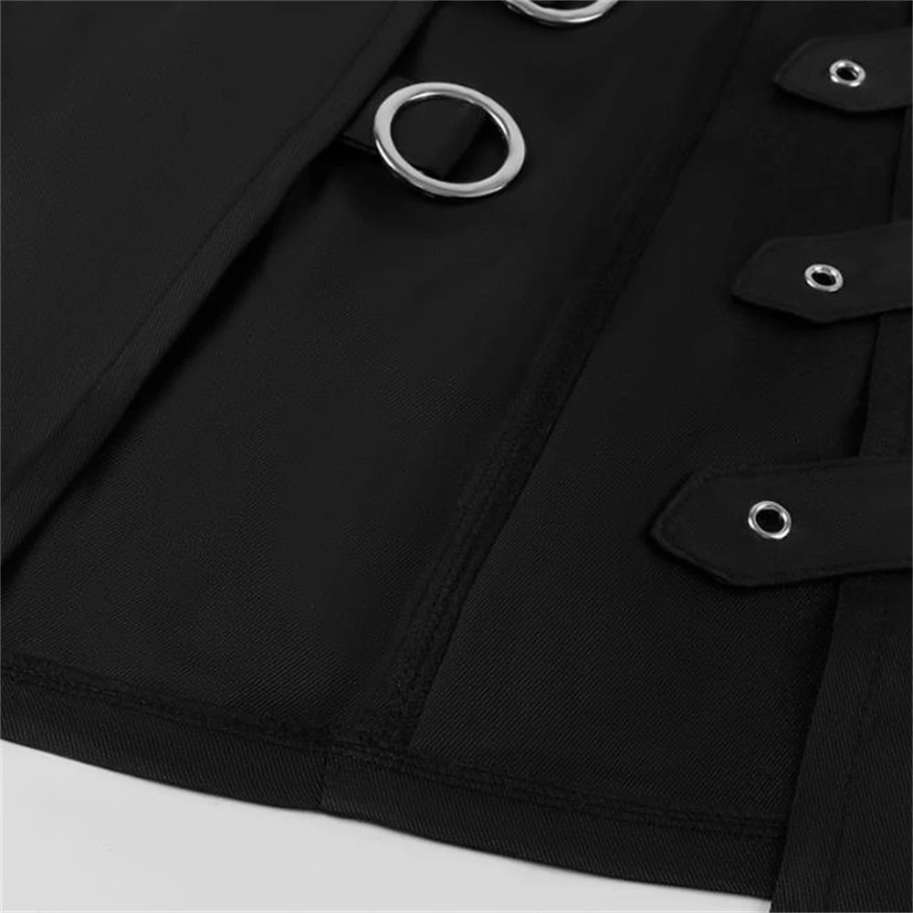 Punk Pleated Skirt Open Front Men's Gothic Leather Belt Medieval Roman Warrior Kilt Metal Stylish Clothing