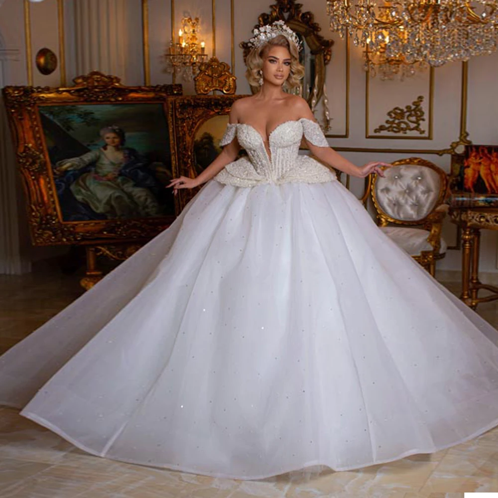 

YIWUMENSA Royal Wedding Dresses Seetheart Off Shoulder Appliques Beading Princess Ball Gown Bridal Women Formal Party Clothing