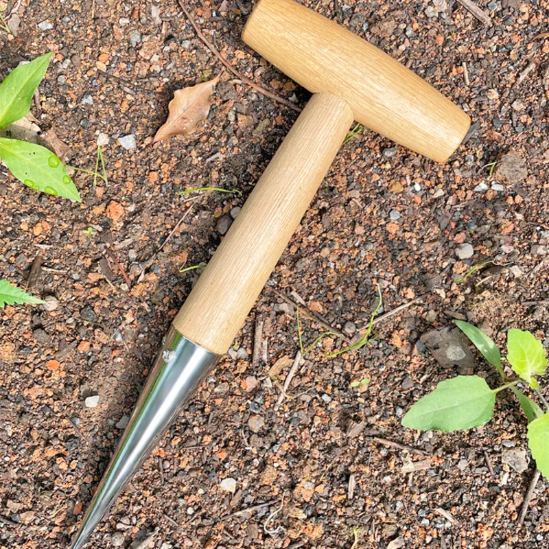 Wood Handle Hand Sow Dibbler Sowing Seeds Transplanting Plants Planting Bulbs Digging Gardening Hole Punch Tool mini garden tools