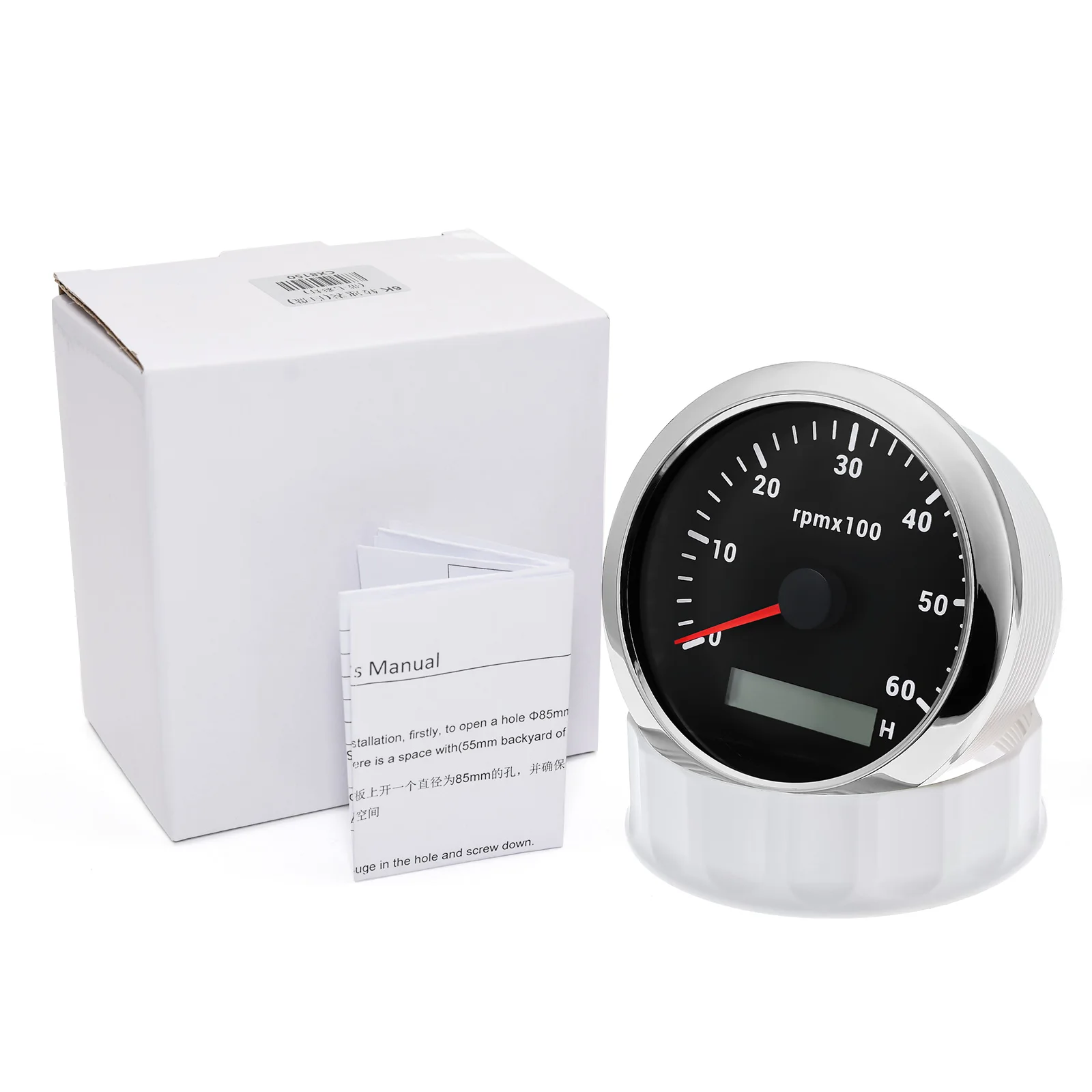 LCD 시간계가있는 HD 85mm 타코미터 7 색 백라이트 타코 게이지 3000 4000 6000 7000 8000 RPM 해양 보트 자동차 12V/24V