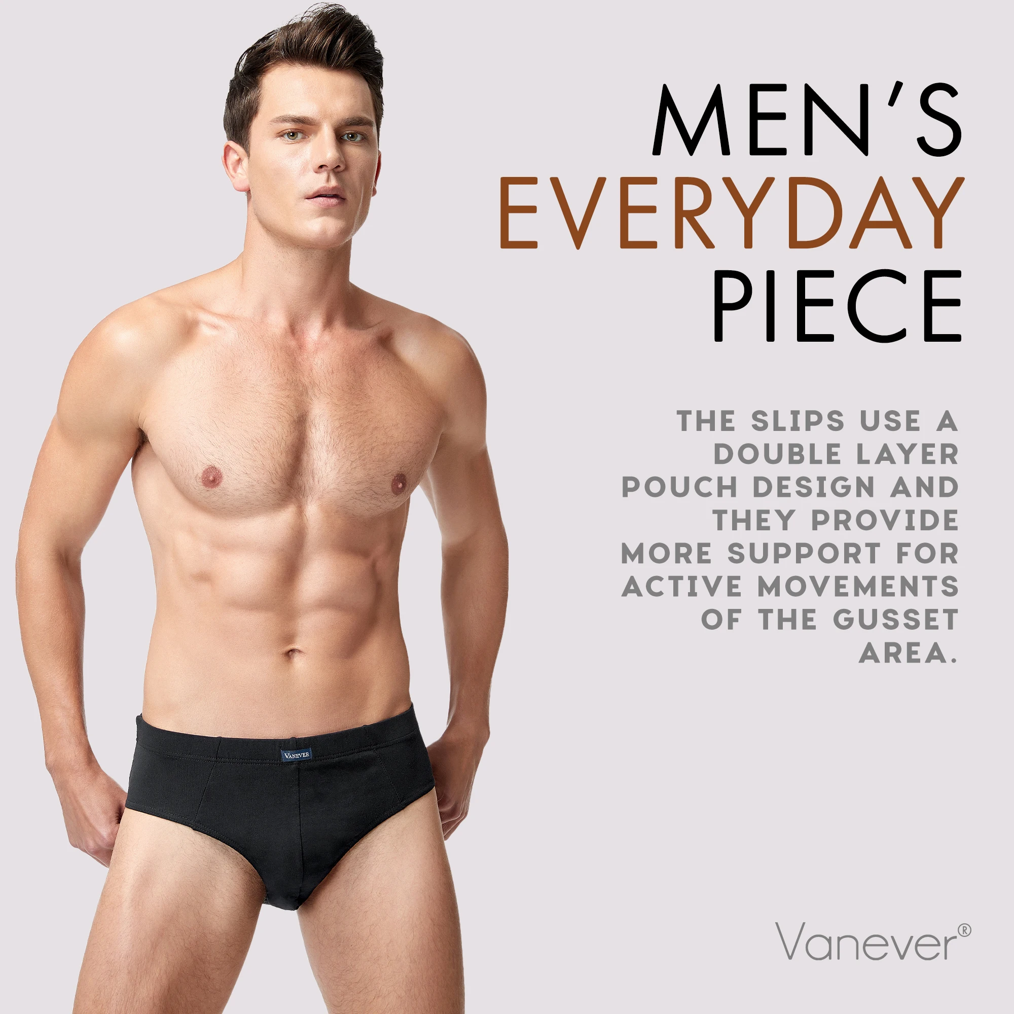 VANEVER 3Pcs Men Strech Slip Briefs, Solid Color Underpants, Cotton Elastic Men’s Shorts Panties, Soft Breathable male underwear