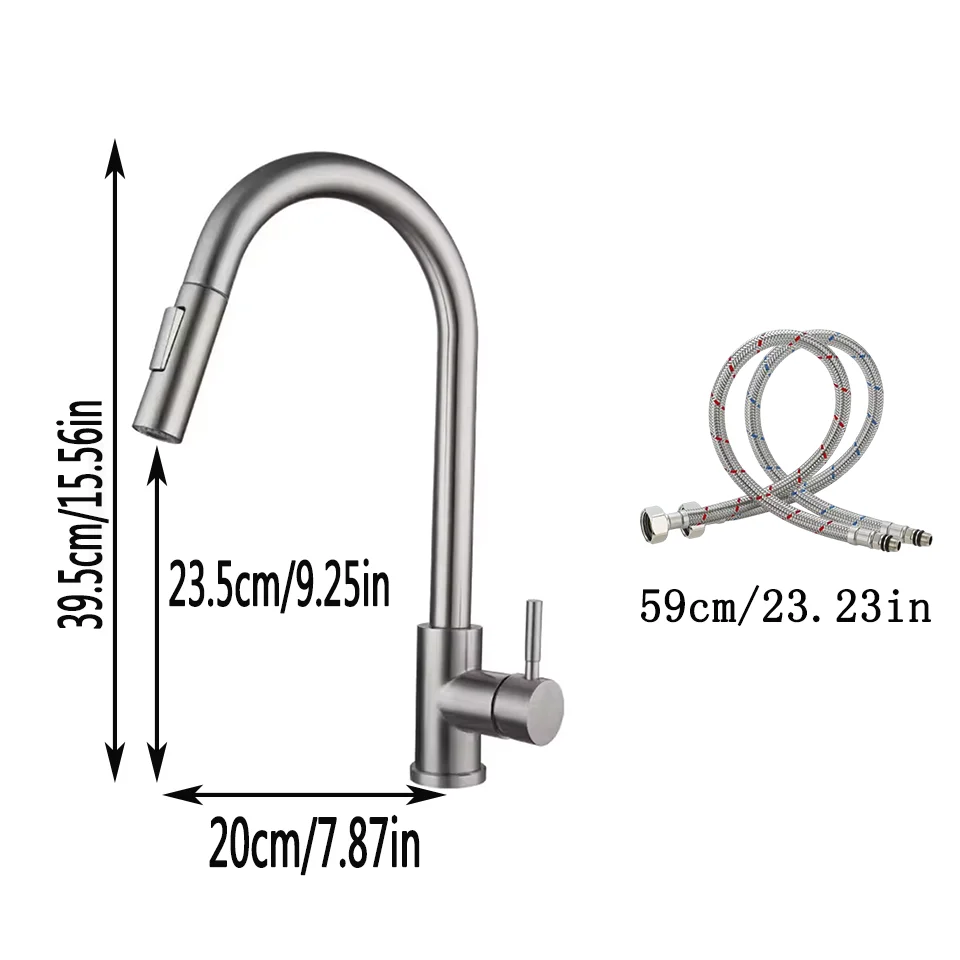 Kitchen Faucets Stainless Steel Brushed Pull-out Water Single Hole for Kitchen Sink