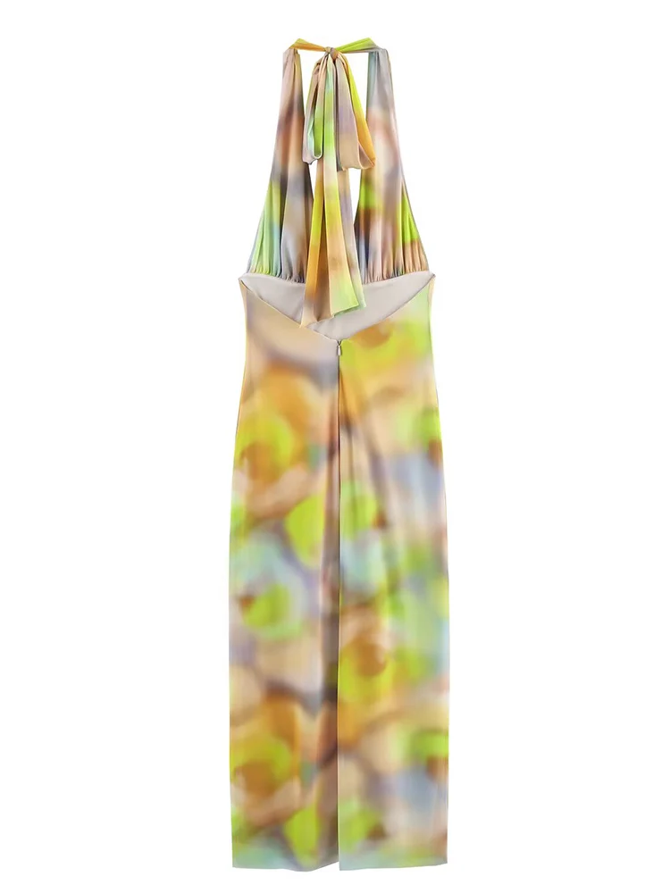 TFMLN 2025 New Women Sexy Halter Dress Elegant Backless Summer Fashion Slim Sleeveless Printed Long Dress Chic Club Party Dress