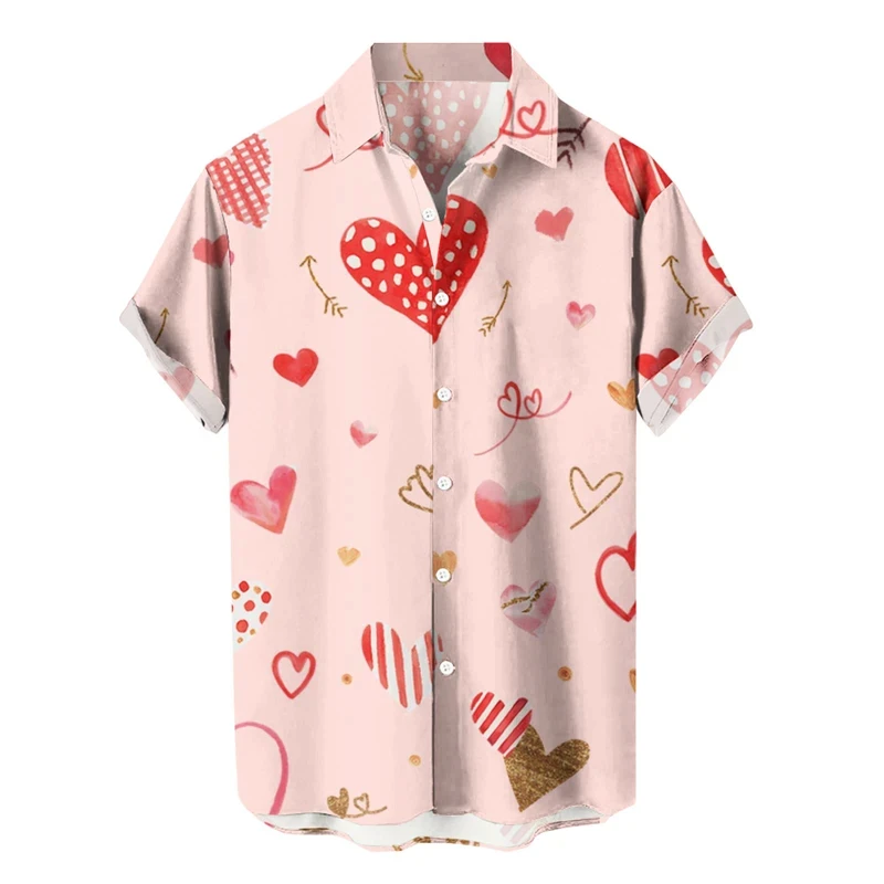 thumbnail image 1 of Camisas casuales con estampado de amor en 3D para hombre, camisa de playa de estilo hawaiano de manga corta a la moda, ropa de gran tamaño para hombre, 1 of 5