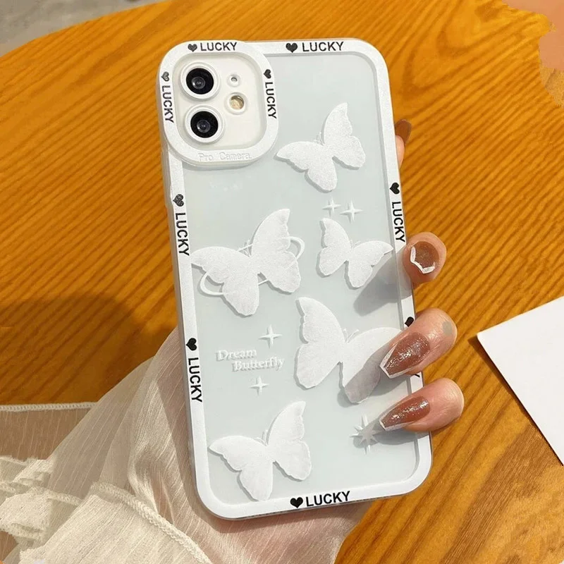 Funda de teléfono con patrón de mariposa rosa para iPhone 16, 14, 13, 12, 11, 15 Pro Max, 7, 8 Plus, XS, XR, X, SE 2022, funda suave con borde personalizado