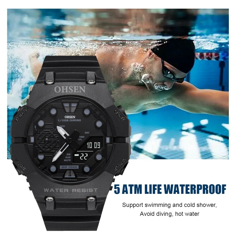 Digital Watches for Men Fashion Blue Tactical Man Wristwatch Dual Time Waterproof Electronic Military Quartz Watch Male Clocks - 5
