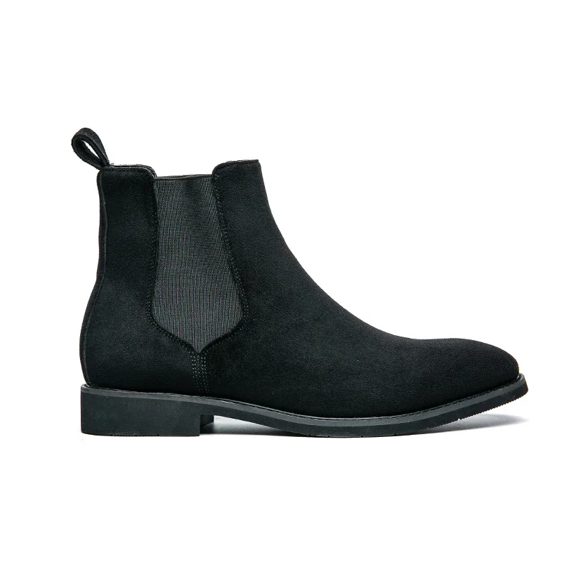 Chelsea Boots Men Wine Red Black Faux Suede Business Low-heeled Handmade Fashion men chelsea boots