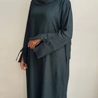 High Quality New Luxury Saudi Women Abayas Saudi Women Jalabiyat Solid Long Sleeve O Neck Amadan Women's Clothing