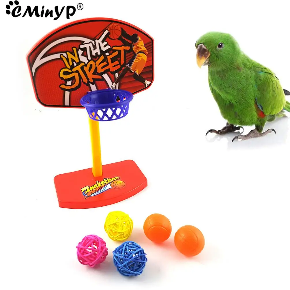 Parrot Toy Bird Toy Bird Parrot Training Toy Pet Parakeet Basketball Hoop Props With Chew Balls Intelligence Toy For Bird Trick Education Playing