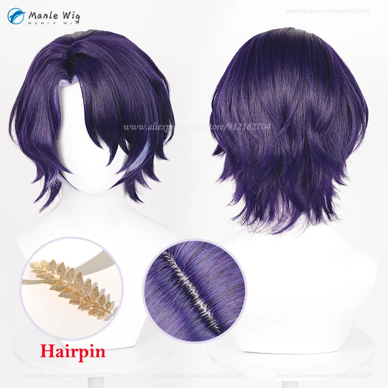 

Dr. Ratio Cosplay Wig 33cm Short Purple Highlights Scalp Dr Ratio Anime Cosplay Hair Heat Resistant Synthetic Wigs Halloween Wig