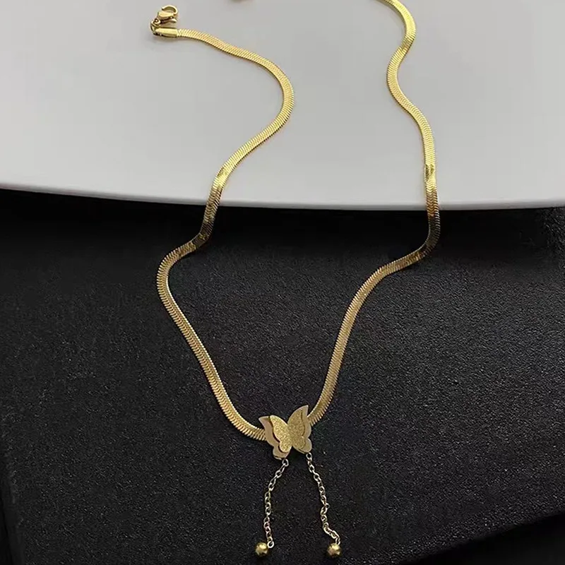 Vintage Kelebek Kolye Kadın Altın Rengi Paslanmaz Çelik Yılanlar Zincirler Estetik Charm Kolye Düğün Partisi Takı Hediye_voghion.com