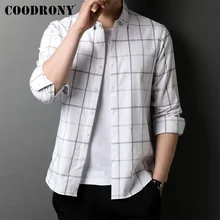 

COODRONY Brand Streetwear Fashion Casual New Arrivals Men 100% Cotton Shirts Business Male Turn-down Collar Plaid Clothing W6042