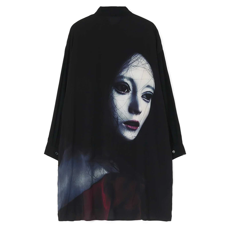

Рубашка Yohji Yamamoto мужская оверсайз, эксклюзивная Повседневная однобортная сорочка средней длины с принтом куклы в японском стиле, Осень-зима