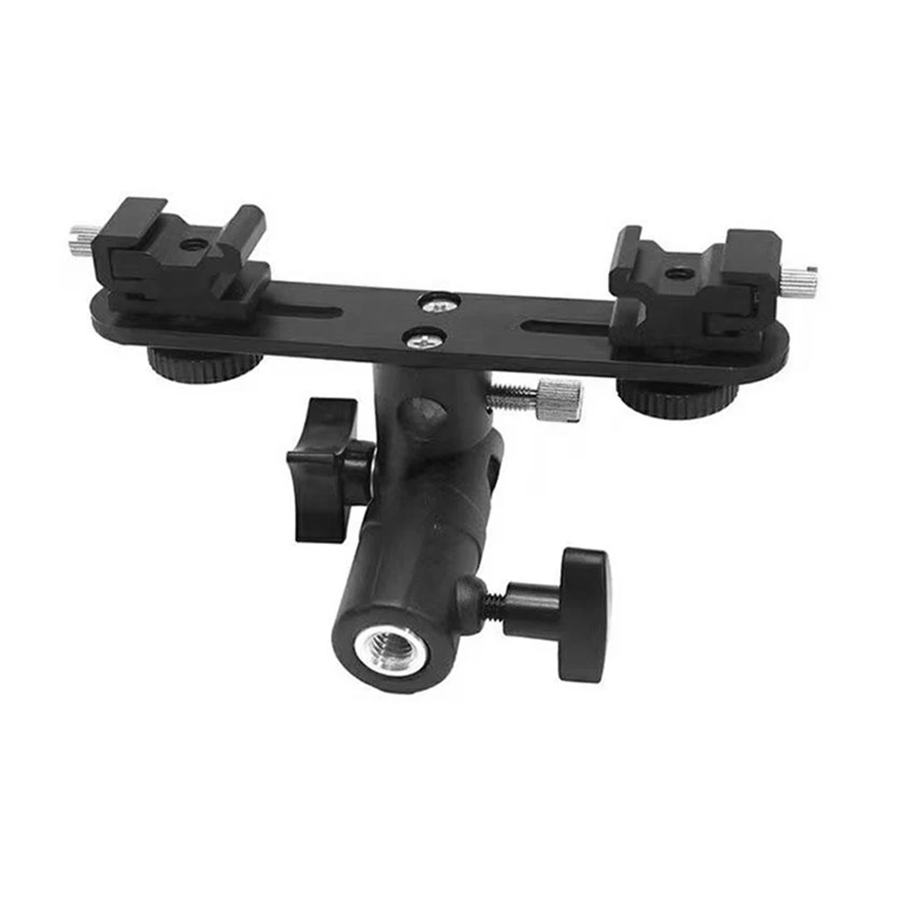 Dual Flash Bracket Umbrella Holder Light Stand Bracket Mount Double Hot Shoe Flash Umbrella Holder for Canon Nikon DSLR Camera