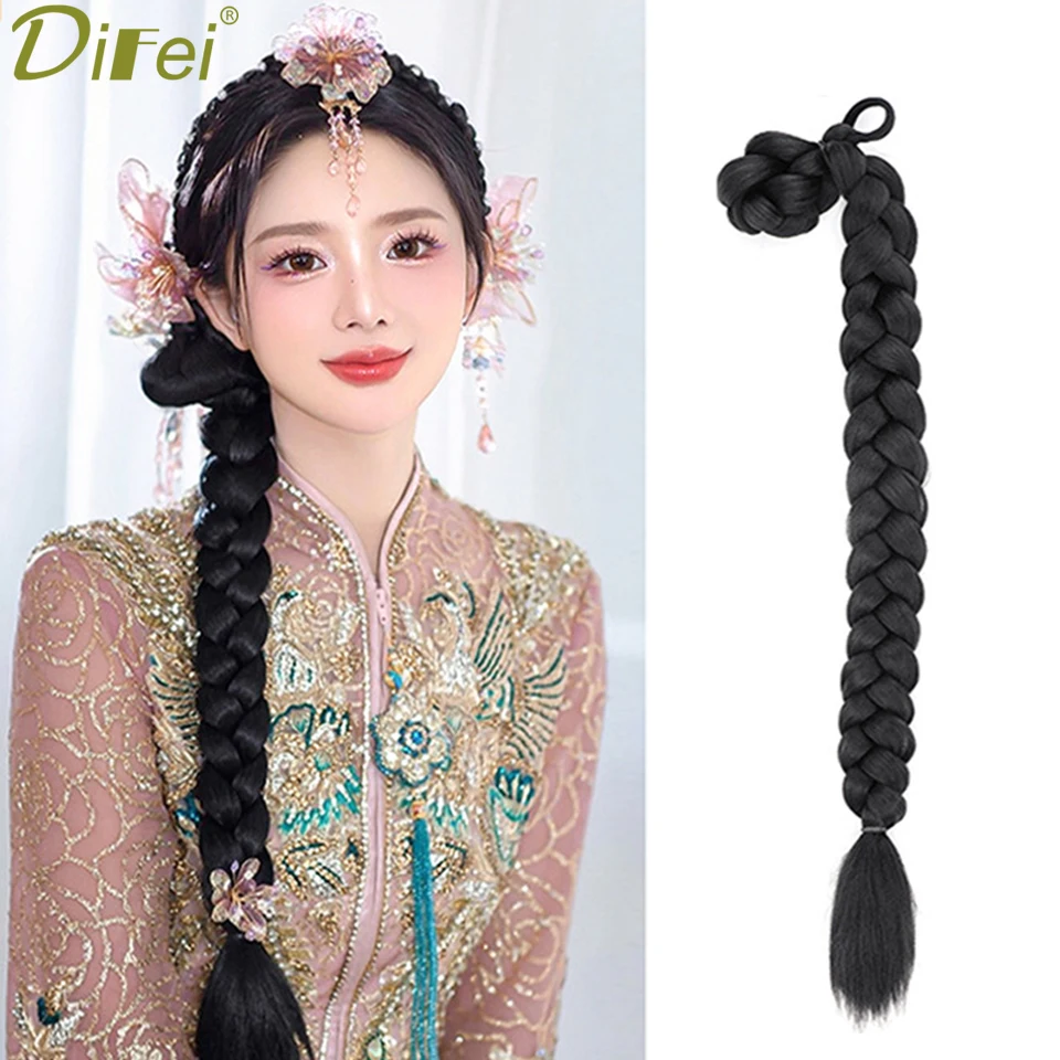 

DIFEI Synthetic Wig Braid Female Ponytail Princess New Chinese Wide Twist Long Braid Natural Long Braid