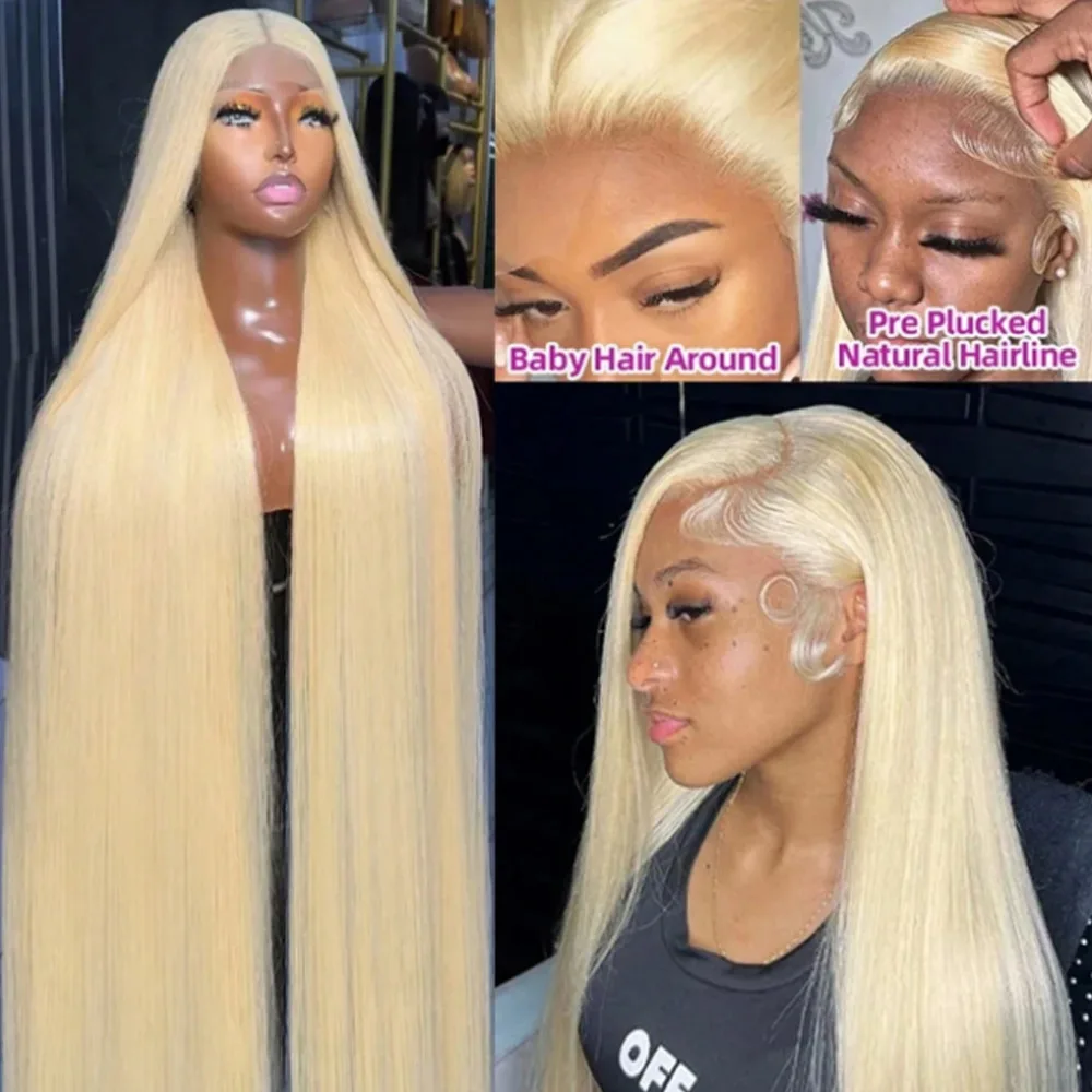 200% 250% Density 34 Inch 13x4 Blonde 613 Straight Transparent Lace Frontal Wig 13x6 Brazilian Straight Human Hair Wig for Women