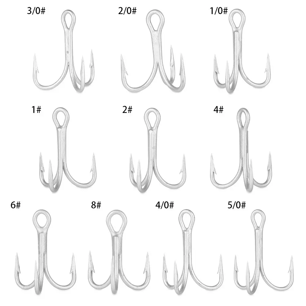 5Pcs High Carbon Steel Vmc Fishing Treble Hook Sharp Fishhooks Bend Bass Round Bend Tackle 1# 2# 4# 6# 8# 1/0 2/0 3/0 4/0 5/0