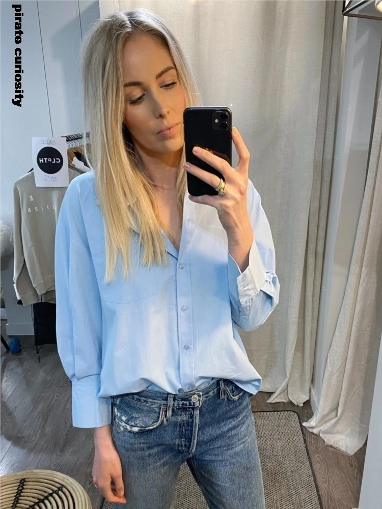 

Shirts Women Casual Loose Asymmetrical Cotton Blouse Spring 2024 Fashion Long Sleeve Button Up Shirt Solid Office Ladies Tops
