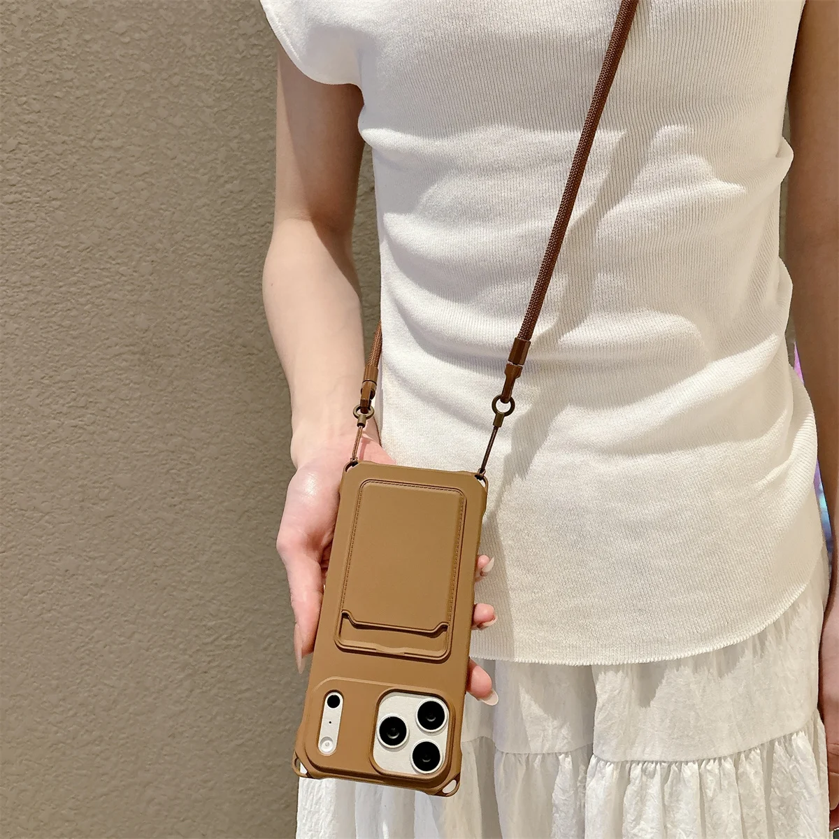 Soft Silicone Crossbody Phone Case with Strap and Card Holder