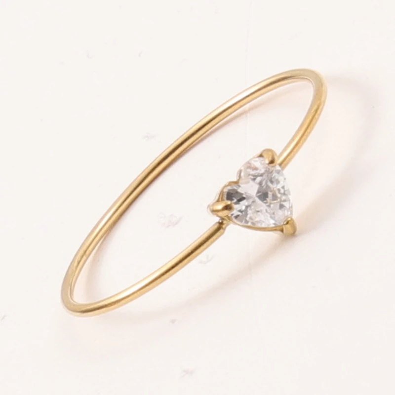 Stainless Steel Shinny Round/Heart/Waterdrop/Square Shaped Zircon Thin Ring for Women Wedding Jewelry 5