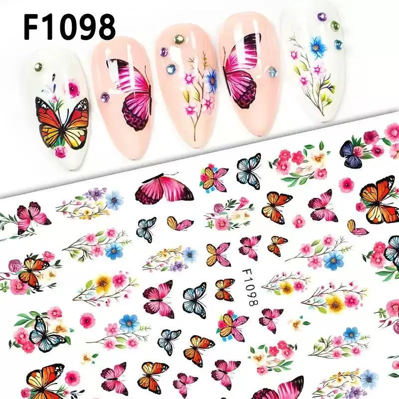 1PCS 새로운 흑백 나비 꽃 네일 아트 스티커 Y2K 튤립 로즈 스티커 손톱 자기 접착 네일 아트 장식