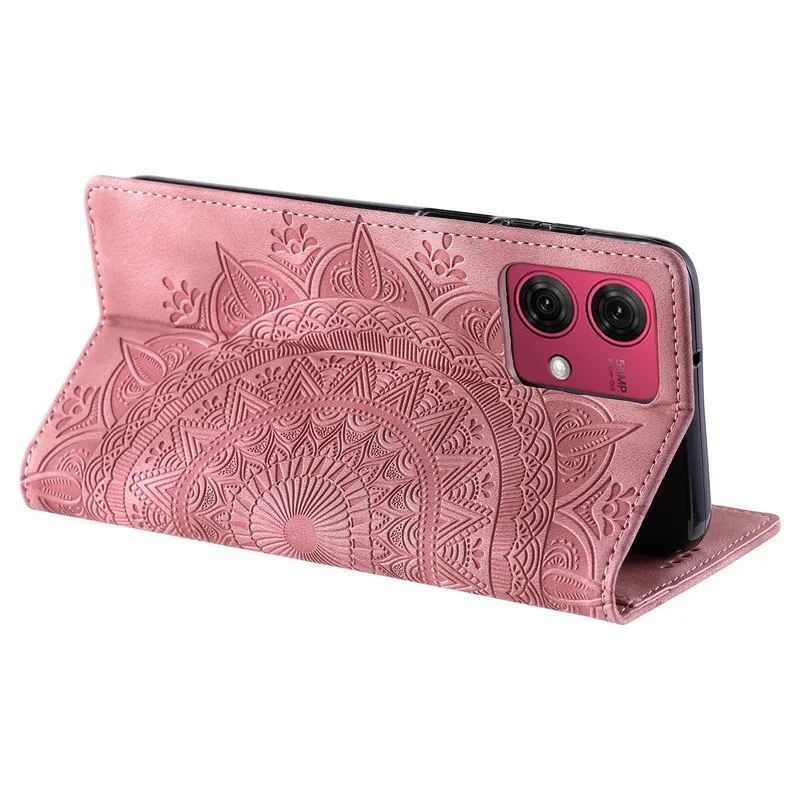 Embossed Leather Wallet Case with Magnetic Closure