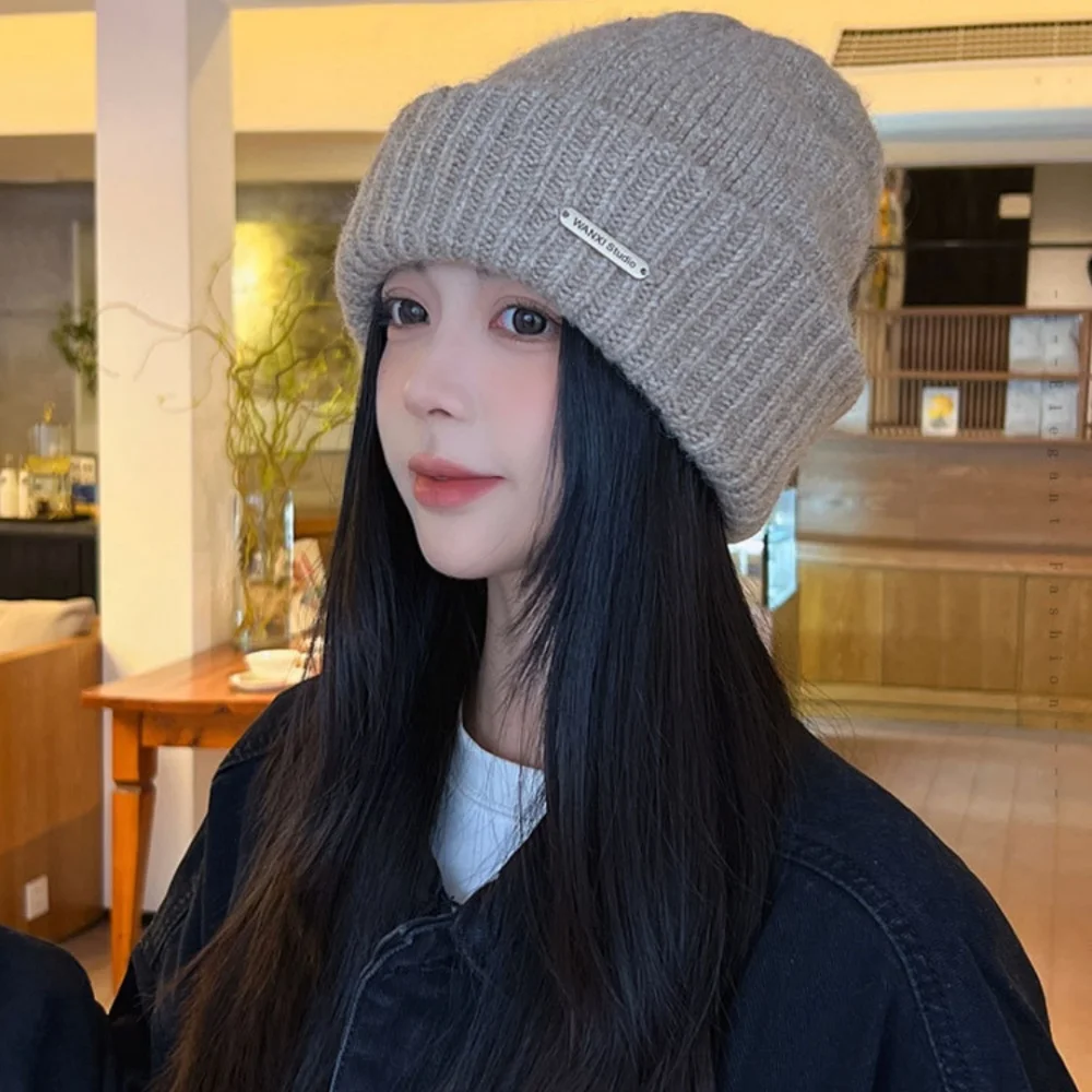 Autumn and Winter Warm Pile Cap Windproof and Cold Resistant Hat Versatile Big Head Circumference Knitted Yarn Hat Loose Fit