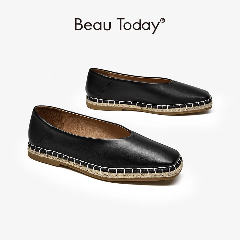 

Beautoday Espadrille Women Genuine Cow Leather Waxing Vintage Flats Straw-plaited Slip-on Ladies Casual Shoes Handmade 24065