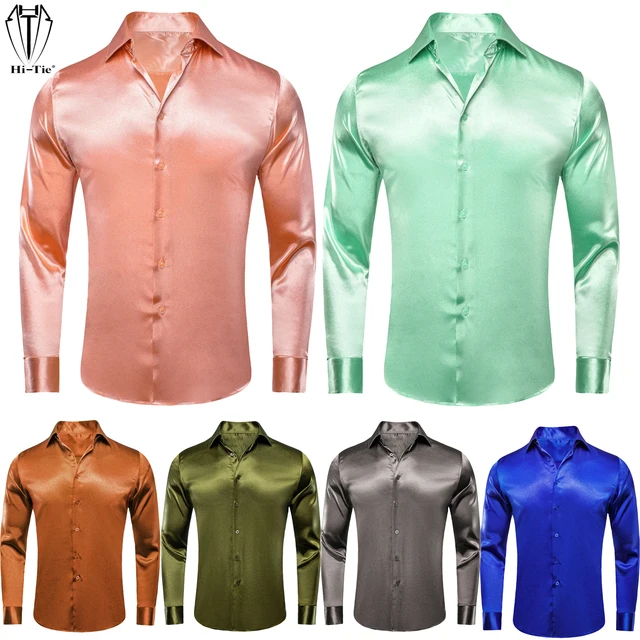 Hi-Tie Plain Satin Silk Mens Dress Shirts: The Epitome of Elegance and Versatility