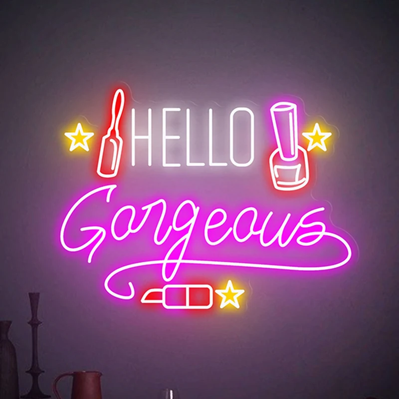

Hello Gorgeous Neon Sign Custom Led Light for Nail Shop Girl Room Decor Neon Advertising Wall Artwrok Decorations Night Lights